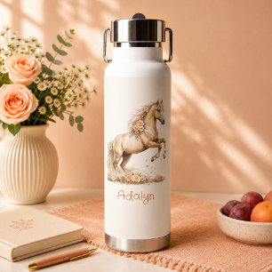 Mädchen Süße Pfirsich Pferd Rose Personalisierter  Trinkflasche