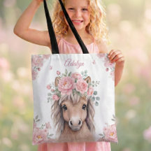 Mädchen Süße Rosa Florale Pferd Personalisierter N