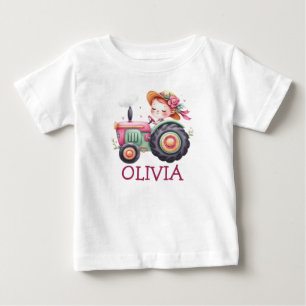 Mädchen Süßer Rosa Traktor Personalisiert Baby T-shirt