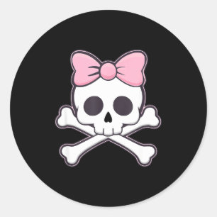 Mädchen Süßer Totenkopf mit rosa Schleife Kawaii G Runder Aufkleber