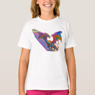 Mädchen T Shirt, Regenbogen Drachendesign. T-Shirt