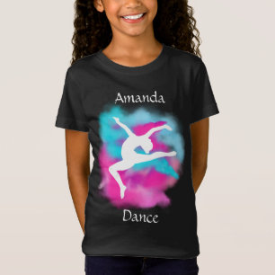 Mädchen tanzen Leap Pink Blue Color Bombe mit Name T-Shirt
