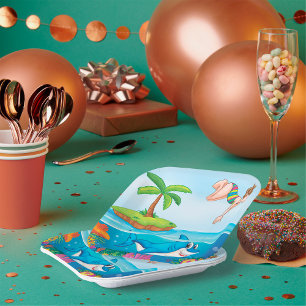 Mädchen tauchen ins Meer Pappteller