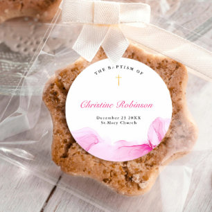 Mädchen Taufe Pink-Tinte Runder Aufkleber