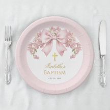 Mädchen-Taufe Rosa Schleife Floral und goldenes Kr