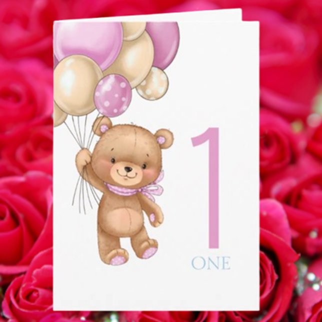 Mädchen teddy Happy 1. Geburtstag! Karte (Let’s make this birthday unforgettable together!)