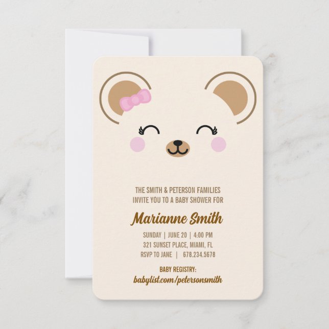 Mädchen Teddybär Baby Shower Evite oder Drucken Einladung (Vorderseite)