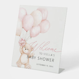 Mädchen Teddybär Ballon Rosa Babyparty Willkommen Sockelschild