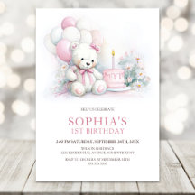 Mädchen Teddybär mit Ballons 1. Geburtstag