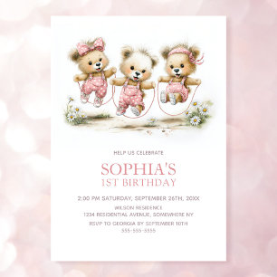Mädchen Teddybären Seilspringen 1. Geburtstagsfeie Einladung