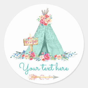 Mädchen TeePee Boho Stammesgunst Geschenk Danke Runder Aufkleber