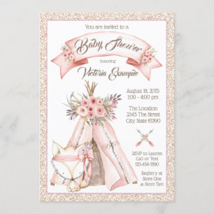 Mädchen TeePee Fuchs Tribal Baby Shower Einladunge Einladung