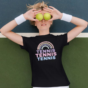 Mädchen "Tennis Tennis Tennis" Pastell-Regenbogen T-Shirt