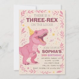 Mädchen Three-Rex Dinosaurier Geburtstag Einladung