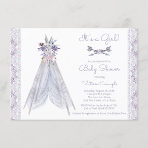 Mädchen-Tipi-Baby-Shower-Einladung Lavendel-Spitze Einladung