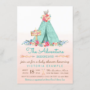 Mädchen Tipi Baby Shower Einladungen