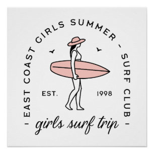 Mädchen-Trip-Surf-Surfen-Ostküste-Ästhetik weiß Poster