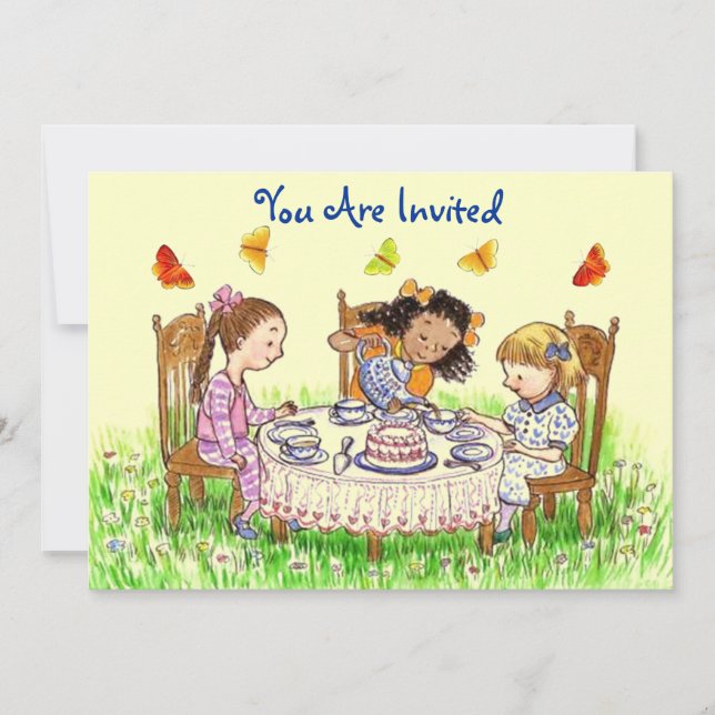 Mädchen-u. Schmetterlings-Tee-Einladung ~ EZ zum Einladung (Vorderseite)