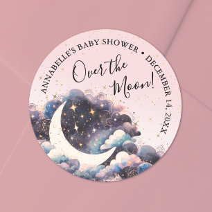 Mädchen über dem Mond - Babyparty Runder Aufkleber