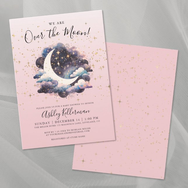 Mädchen über der Mond Babydusche Einladung (Girl Over The Moon Baby Shower Invitation)