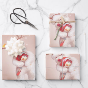 Mädchen umarmender Hund in Rentierfäusten Geschenkpapier Set