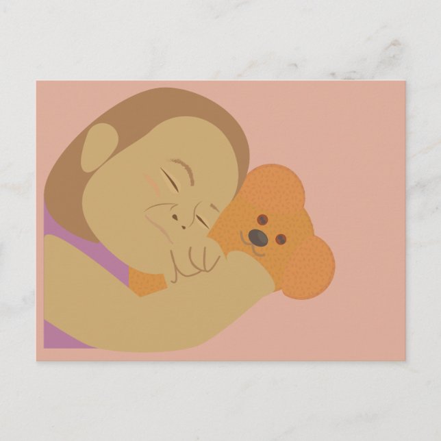 Mädchen umarmt Bär Postkarte (Vorderseite)