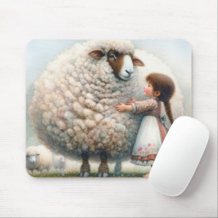Mädchen umarmt ein großes Ewe Mousepad