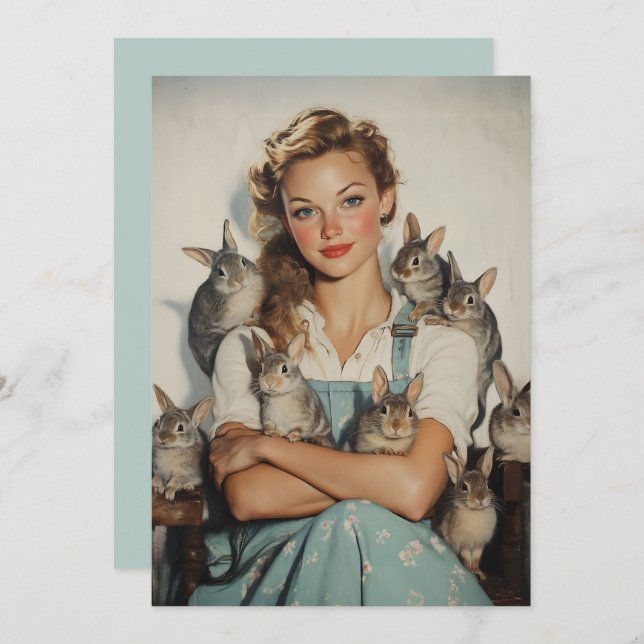 Mädchen umgeben von Bunnies Einladung (Vorne/Hinten)