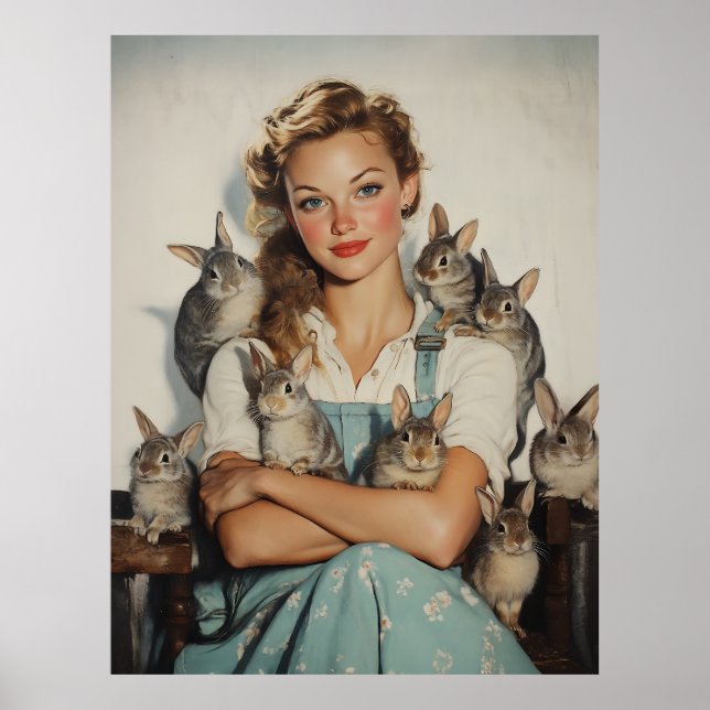 Mädchen umgeben von Bunnies Poster (Vorne)
