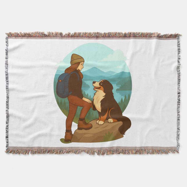 Mädchen-und-Berghund-Abenteuer-Illustration Decke (Vorderseite)