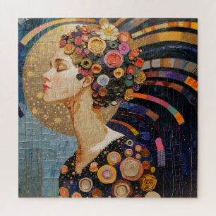 Mädchen und Blume Jugendstil Puzzle