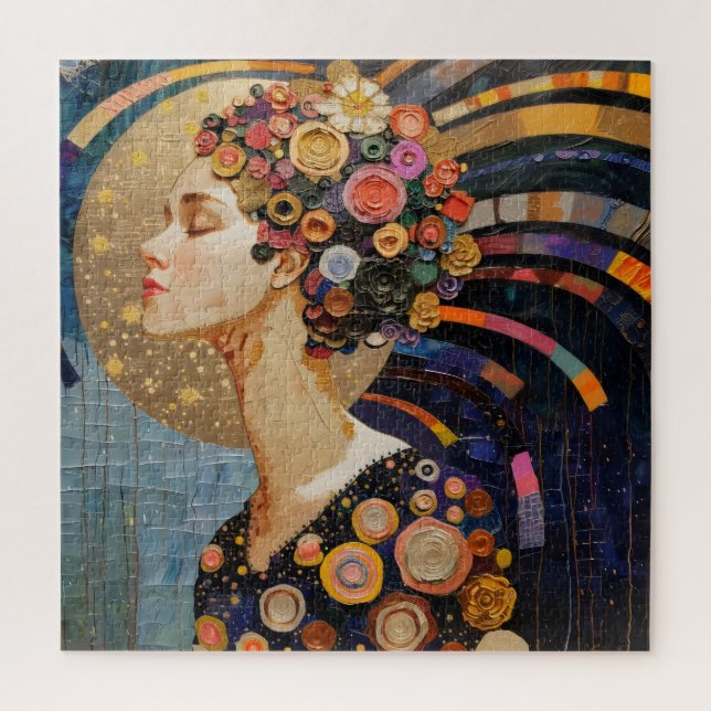 Mädchen und Blume Jugendstil Puzzle (Vertikal)