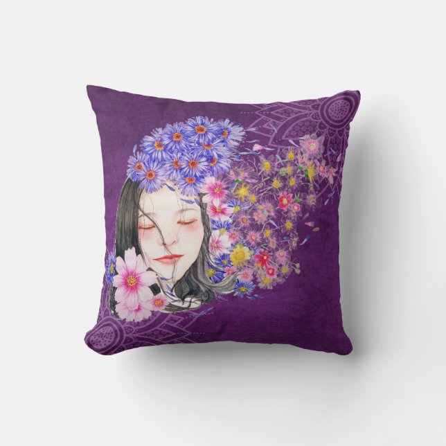 Mädchen und Blume Pillow Kissen (Vorderseite)