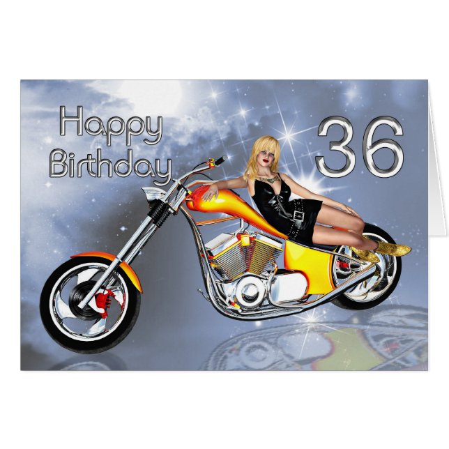 Mädchen und Chopper 36 Geburtstagskarte (Vorderseite (Horizontal))