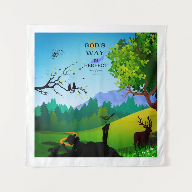 Mädchen und Eichhörnchen in der Wildnis Wandteppich (Vorderseite)