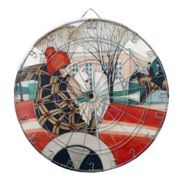 Mädchen und ein Mops Hund in einem roten Auto Dartscheibe