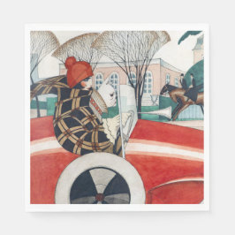 Mädchen und ein Mops Hund in einem roten Auto Serviette