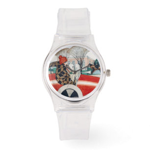 Mädchen und ein Mops in einem roten Automobil Armbanduhr