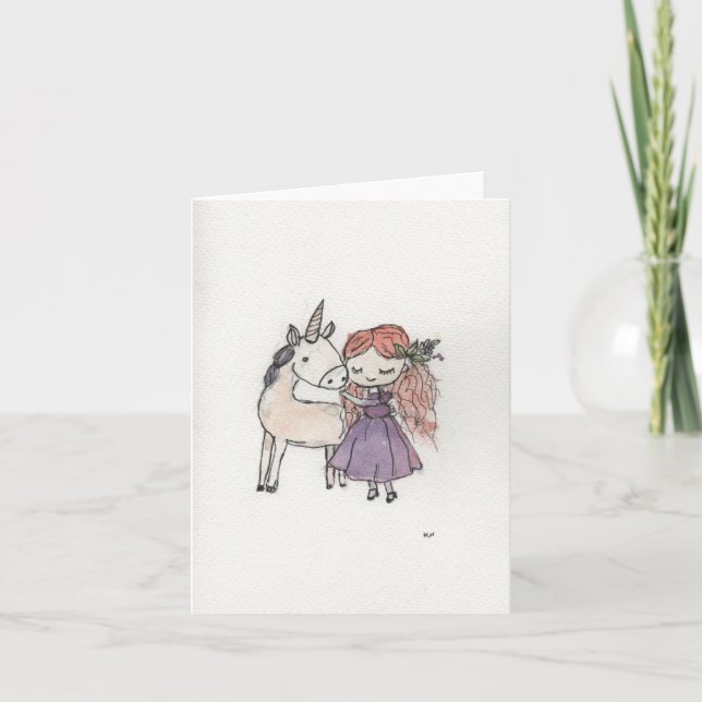 Mädchen und Einhorn Klein Karte (Vorderseite)