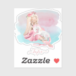 Mädchen und Einhorndusche verzaubert Aufkleber