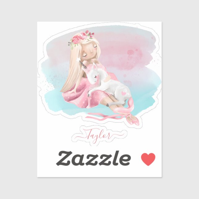 Mädchen und Einhorndusche verzaubert Aufkleber (Blatt)