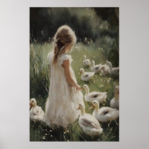 Mädchen und Enten Druck, Ostern Enten Dorf Blume Poster