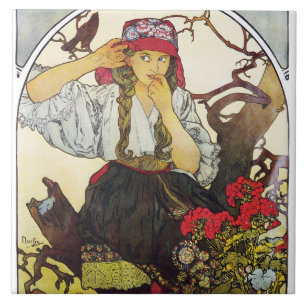 Mädchen und Geranium, Mucha Fliese