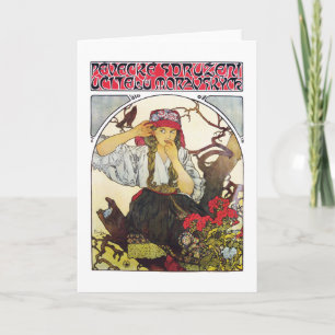 Mädchen und Geranium, Mucha Karte