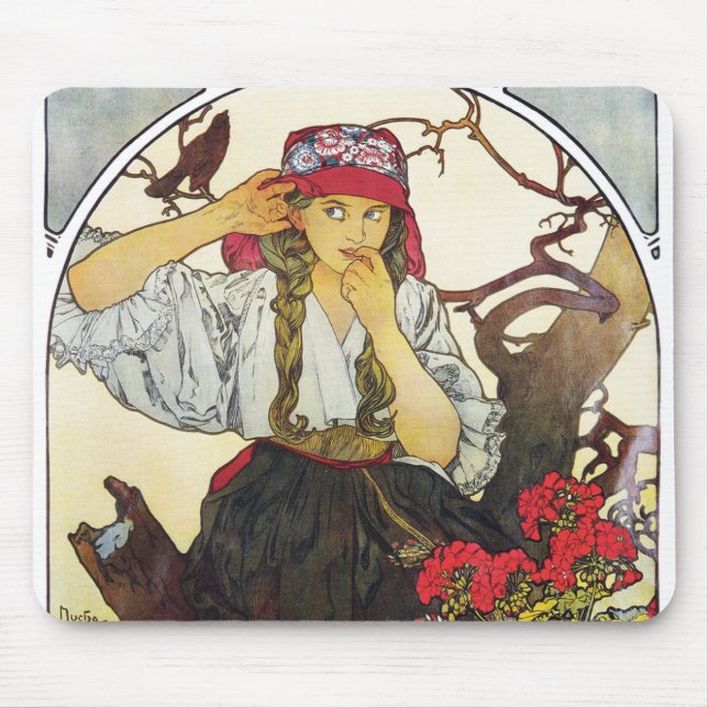 Mädchen und Geranium, Mucha Mousepad (Vorne)