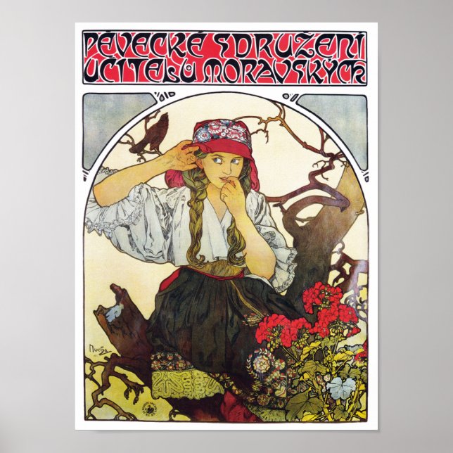 Mädchen und Geranium, Mucha Poster (Vorne)