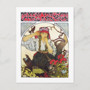 Mädchen und Geranium, Mucha Postkarte