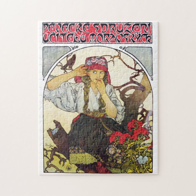 Mädchen und Geranium, Mucha Puzzle (Vertikal)
