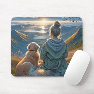 Mädchen und Golden Retriever Sonnenaufgang Mousepad