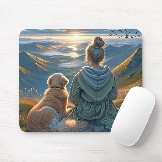 Mädchen und Golden Retriever Sunrise Mousepad (Mit Mouse)